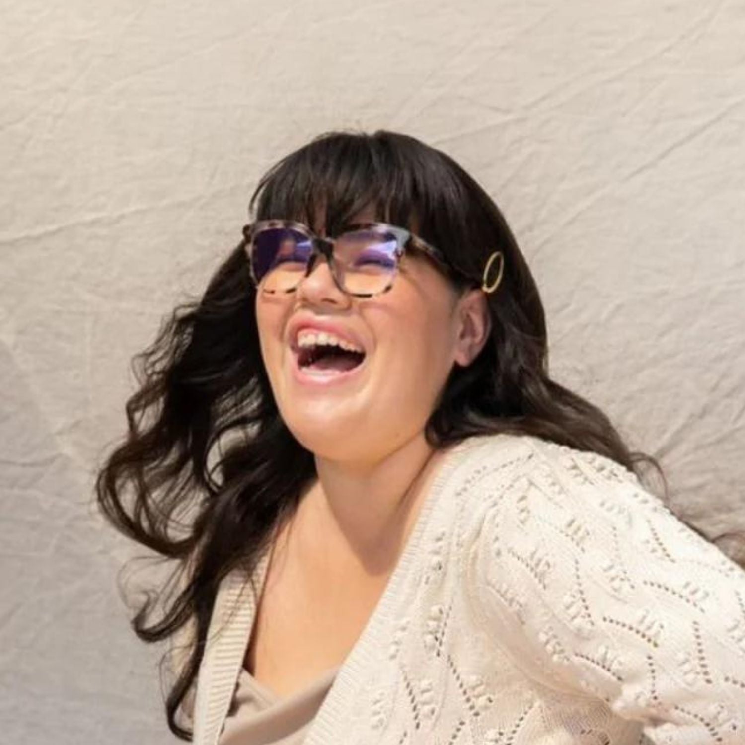 visible:Jessica has a round face shape, extra wide face width, med nose bridge:black #color_Cherry Blossom