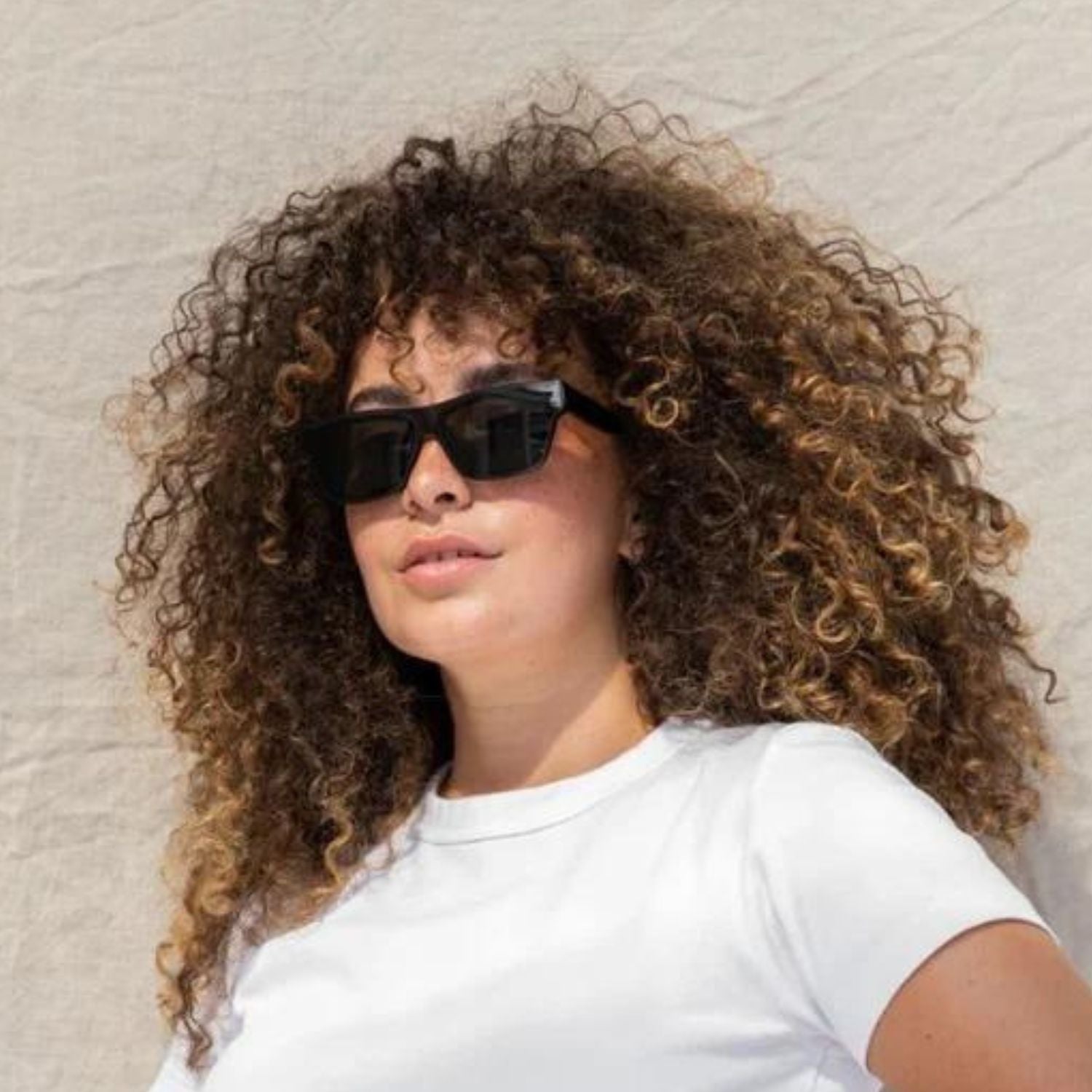 visible:Kyera has a square face shape, med width, med nose bridge:black #color_Hilo Mist with Gray Nylon Non-polarized Lenses