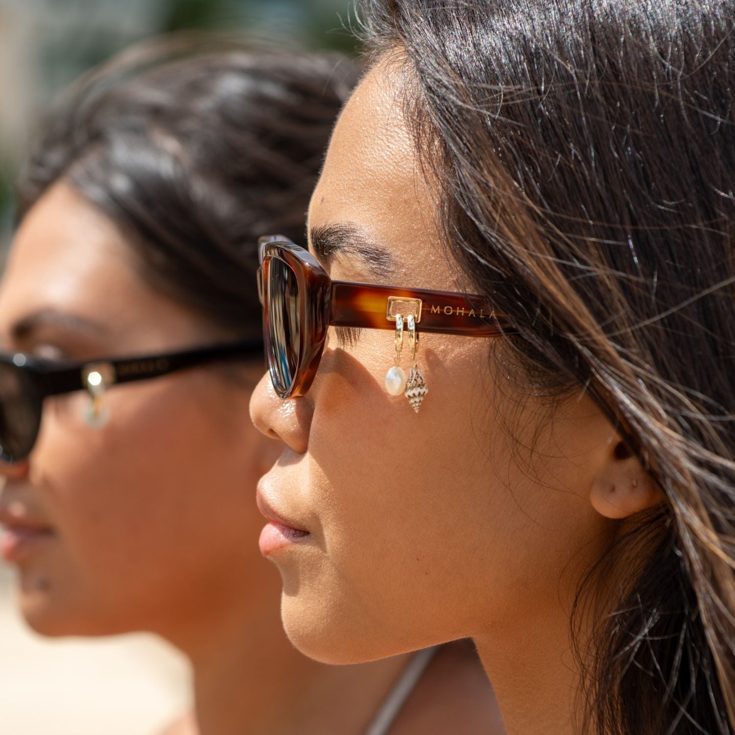 White Keshi Pearl Huggie by Misha Hawaii