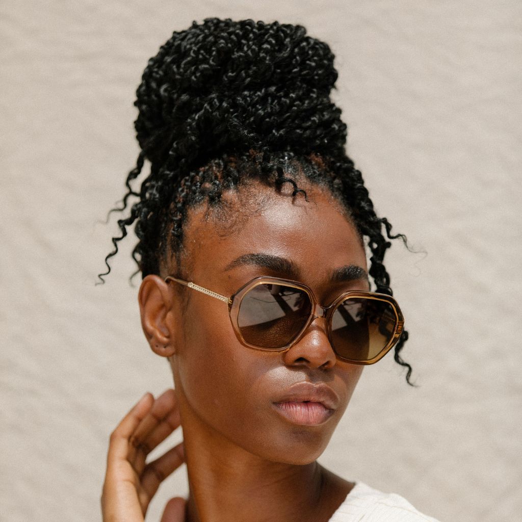 visible:Channel has a oval face shape, wide face width, low nose bridge:black #color_Smokey Topaz with Polarized Tan Lenses