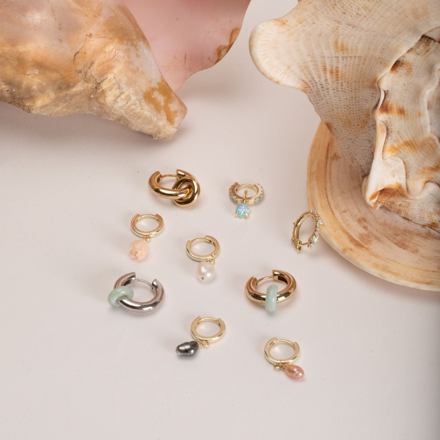 White Keshi Pearl Huggie by Misha Hawaii