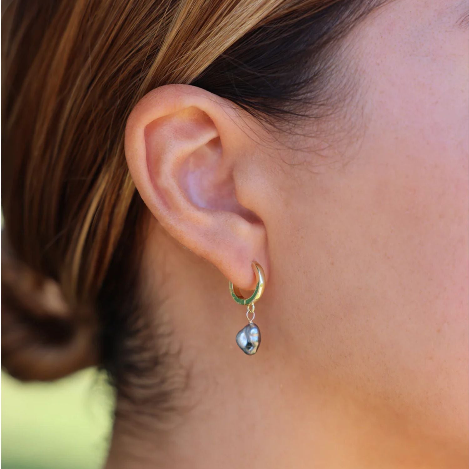 Tahitian Keshi Pearl Huggie by Misha Hawaii