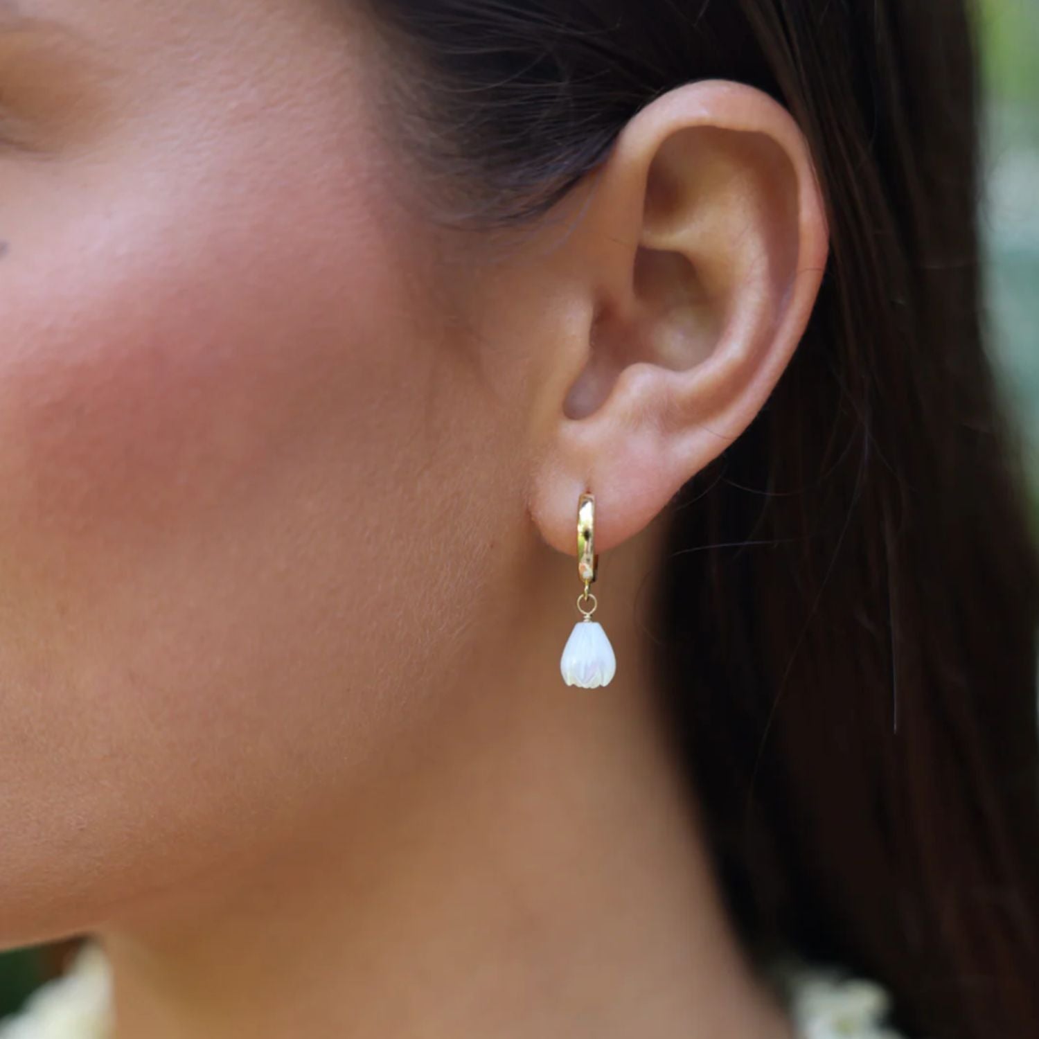 White Pikake Huggie 14kt Vermeil by Misha Hawaii