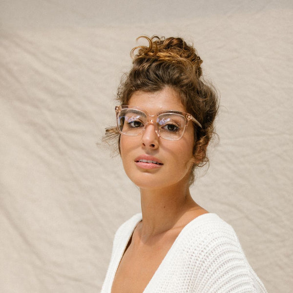 visible:Jordyn has a square face shape, med width, tall nose bridge:black #color_Lychee Soda with Prescription Lenses