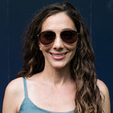 visible:Rebecca has a heart face, tall nose bridge, narrow face width, light skin with cool undertones #color_Glossy Gold with Polarized Gray Lenses